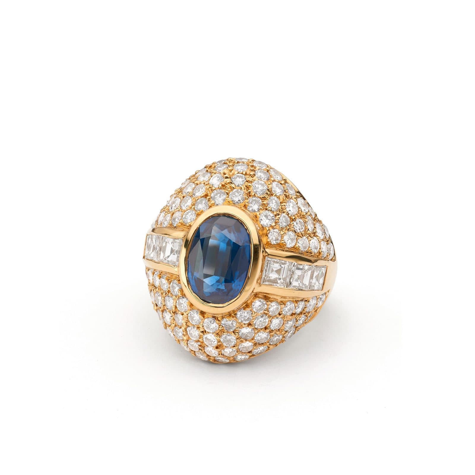 18k Gold 3.50 ct Natural Sapphire & Diamond Ring