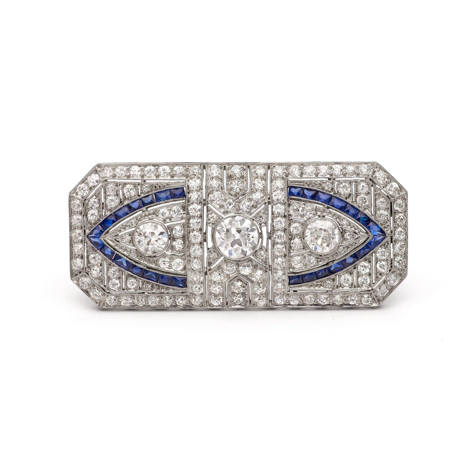 Platinum Art Deco Diamond & Sapphire Brooch