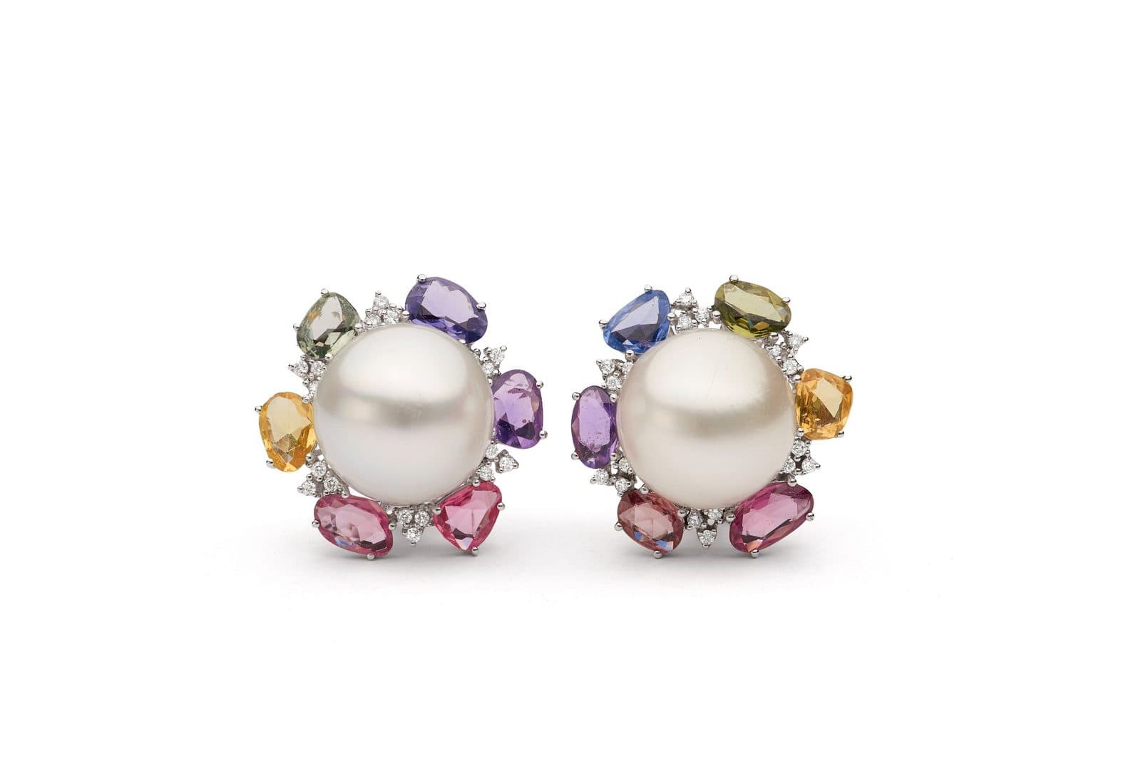 18k White Gold South Sea Pearl & Sapphire Earrings