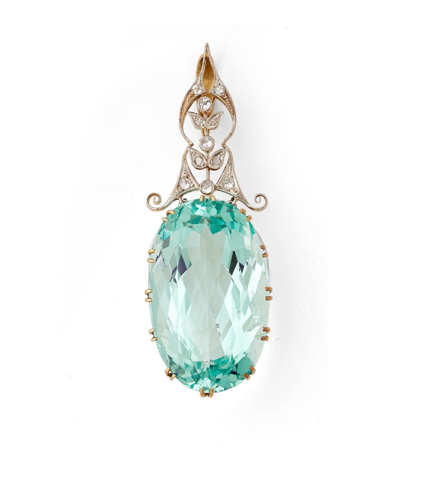 Gold 48 ct Aquamarine & Diamond Pendant
